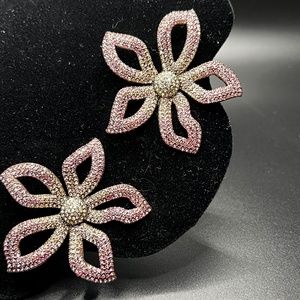 Pink & Yellow Crystal Flower Earrings